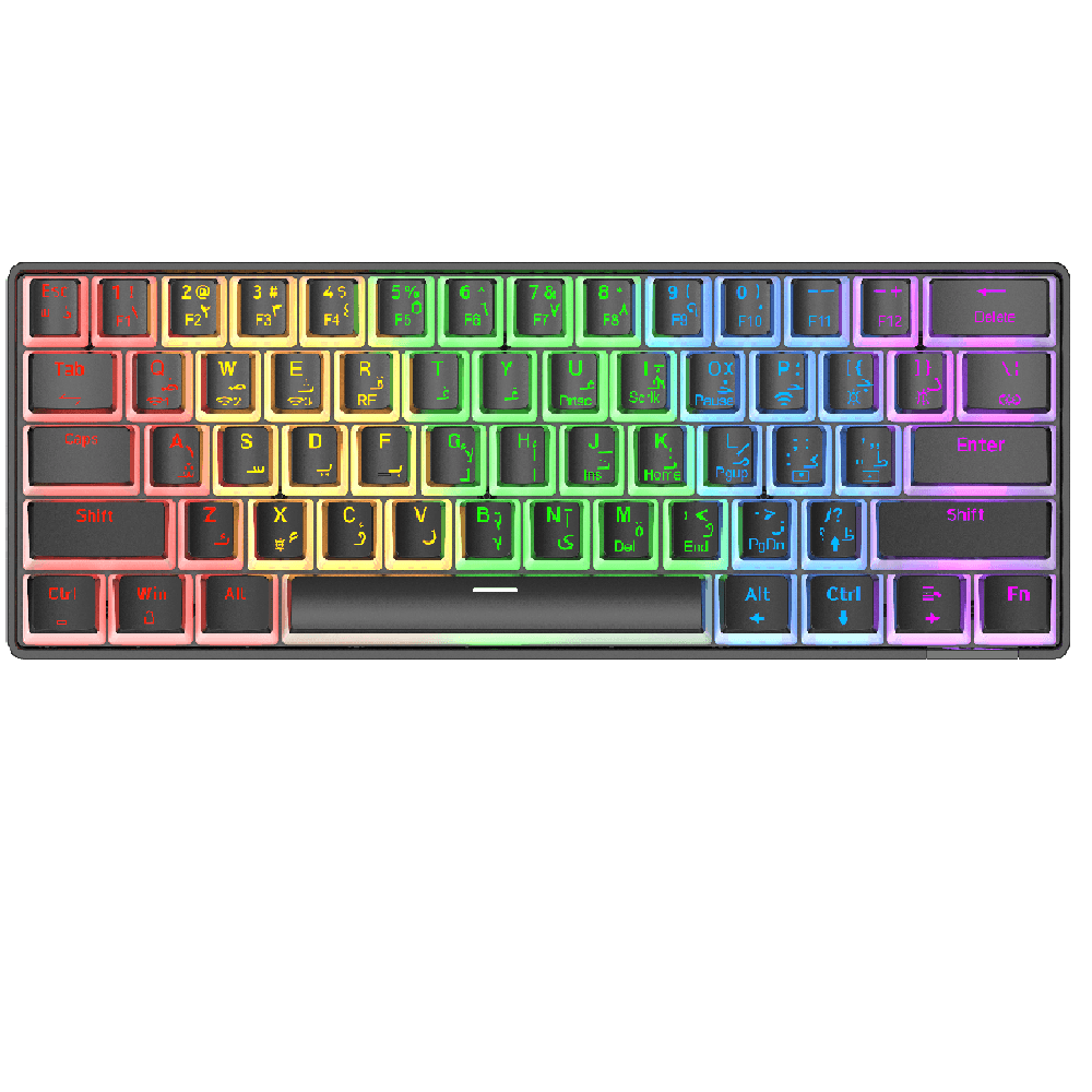 Spark Gaming SPK61 Arabic/English Mechanical Gaming Keyboard With Pudding Keycap Blue Switches